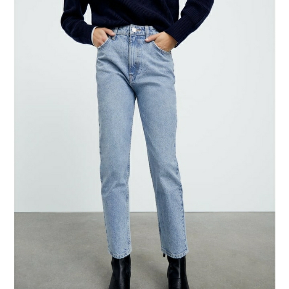 Zara High Rise Mom Jeans Lightwash Blue Denim Size 0 NEW With Tags NWT - Picture 3 of 13